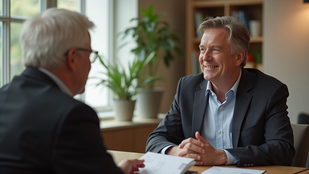 Two professionals in meaningful conversation during a coaching session, warm lighting, focused discussion