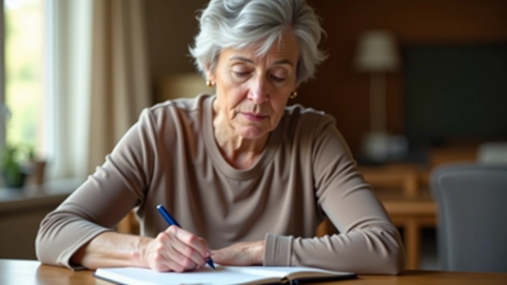 Person writing in journal with thoughtful expression, self-reflection and emotional processing